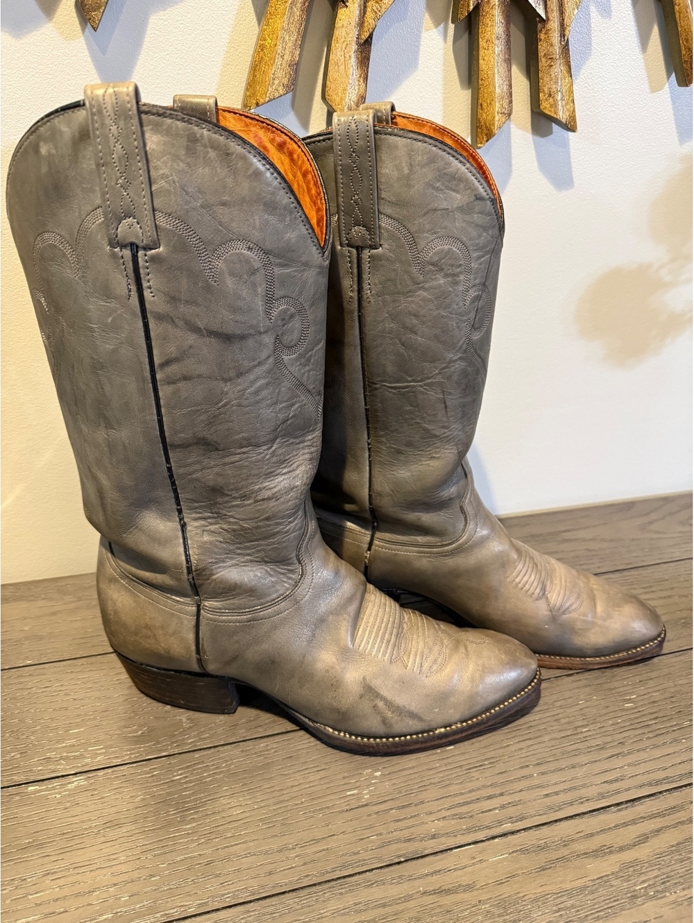 J. Chisholm Gray Leather Cowboy Boots Size 11